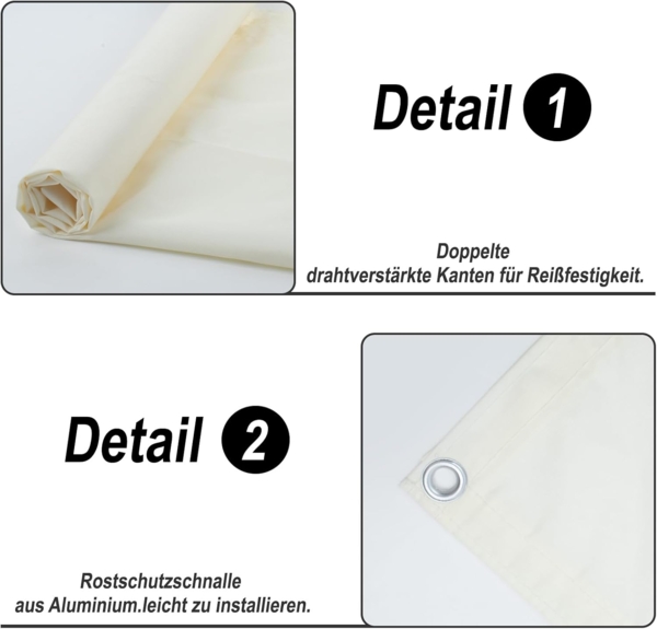 SUNNY GUARD Balkon Sichtschutz 60x200 cm Balkonverkleidung Balkonabdeckung Balkonumspannungen,UV-Schutz,Wind und wasserdicht,Geeignet für Balkon,Garten,mit Kabelbinder,Cremeweiß,Benutzerdefinierte Bild 3