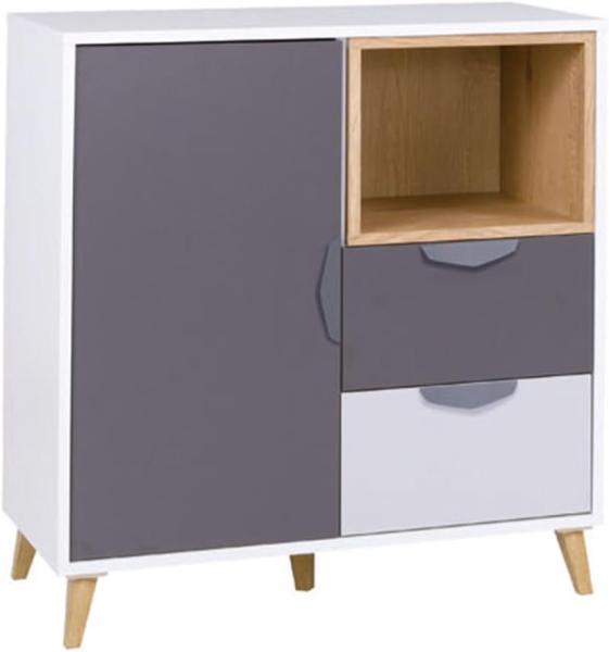 Kommode Nawiro IX (Weiß / Graphit + Grau + Lefkas Eiche)