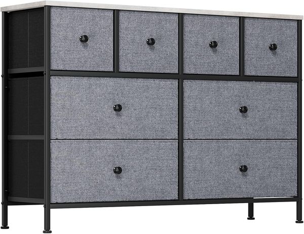 Clevich 8 Stoff-schubladen Kommode, Holzplatte, Stabiles Metallgestell, Vielseitig für Wohn- & Schlafbereich, Flur, Diele, Büro, Vintage-Design, Grau, 1 Stück