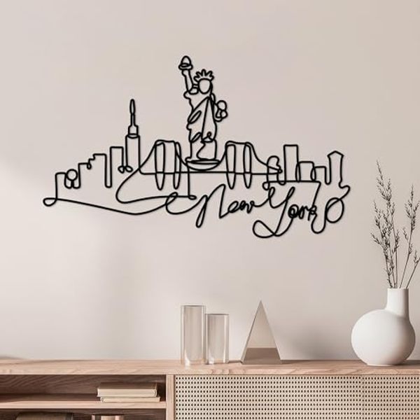 dekoratives Wandaccessoire aus Metall, 'Newyork', 120 x 0,2 x 67, Schwarz