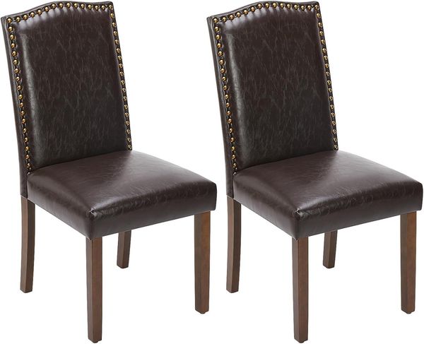 Sweetcripy Esszimmerstühle 2er-Set, hochwertiger gepolsterter Esszimmerstuhl aus Leder mit Nagelkopfbesatz und Holzbeinen, Esszimmerstuhl für Schlafzimmer, Wohnzimmer, Esszimmer, Brown
