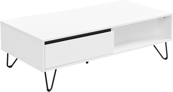 Vente-unique - Couchtisch mit 2 Schubladen & 2 Ablagefächern - MDF & Stahl - Weiß & Schwarz - ABUJA von Pascal Morabito