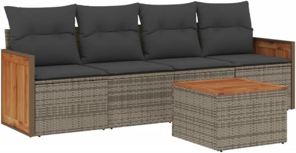 vidaXL 5-tlg. Garten-Sofagarnitur mit Kissen Grau Poly Rattan 3259862