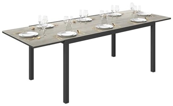 Outsunny Gartentisch für 6-8 Personen, mit Holzoptik, wetterfest (Balkontisch aus Aluminium, 1-St, ausziehbarer Esstisch), 160,240 x 90cm, für Garten, Terrasse, Balkon, Grau
