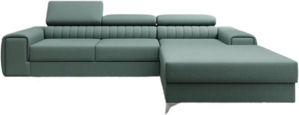 Designer Sofa Melinda mit Schlaf- und Klappfunktion Stoff Grün Rechts