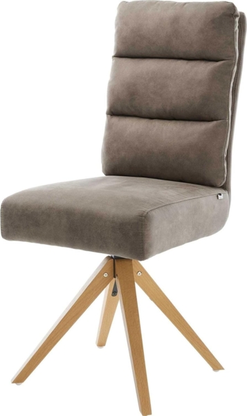 Esszimmerstuhl Pela-Flex Mikrofaser Taupe Vintage Holzgestell kantig Natur Taschenfederkern