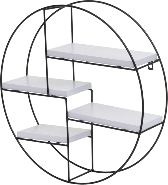 PROREGAL® Wandregal Wandregal rund 45x45x11cm 4 Böden Metall Holz Weiß Hängeregal