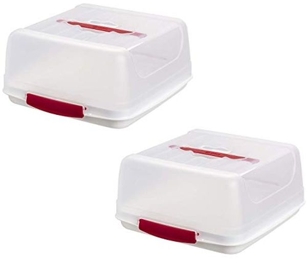 Engelland Kuchentransportbox Kuchenbox mit transparentem Deckel, Kunststoff, (Vorteils-Set, 2-tlg, sicheres Transportieren), mit Tragegriff und Klickverschluss, BPA-frei, rechteckig, Kunststoff