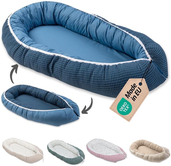 ULLENBOOM ® Bettnestchen Kuschelnest Baby 55x95 cm, kuscheliges Babynest, Made in EU, (1-tlg), Ideal für Neugeborene als Reisebett, Blau