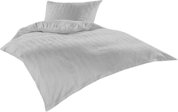 Bettwaesche-mit-Stil Mako Satin Damast Bettwäsche Waves grau Garnitur 240x220cm Bild 2