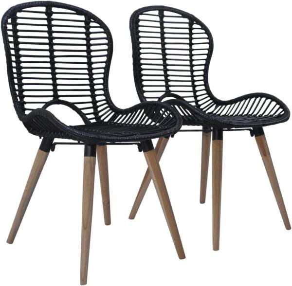 vidaXL Esszimmerstühle 2 Stk. Schwarz Natur Rattan 246807