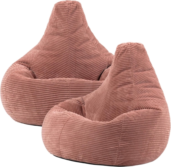 Icon Dalton Sitzsack Cord, Rosa, 2er-Pack, Gaming Sitzsack Erwachsene mit Füllung, Bean Bag, Cord Sessel, Lounge Sessel, Lounge Stuhl, Schlafzimmer, Wohnzimmer, Wohnzimmer Möbel Bild 1