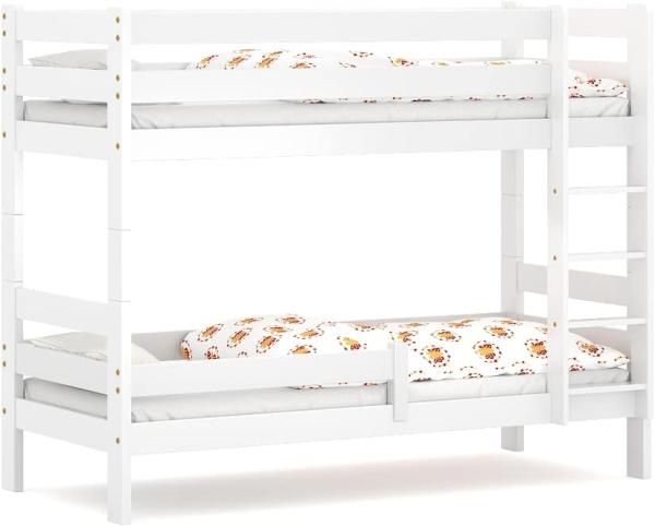 WNM Group 2in1 Etagenbett oder 2 Einzelbetten - Hochbett für Kinder Sophie - Stockbett mit Rausfallschutz und Lattenrost - Absturzsicherung Doppelstockbett - Jugendbett 90x200 cm - Weiß