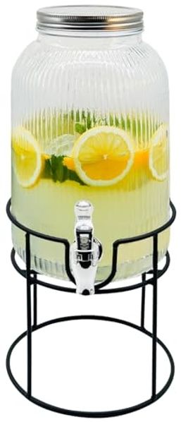 Adler AD 6742 Getränkespender Glas 4L mit Ständer & Ersatzhahn - Rillendesign