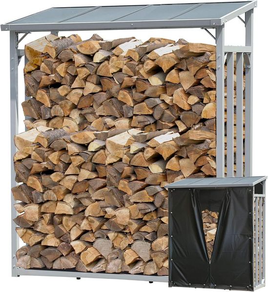 Quick Star Kaminholzregal Alu Kaminholzregal 143x70x185 cm mit Wetterschutz, BxTxH:143x70x185 cm, Wetterschutz inklusive