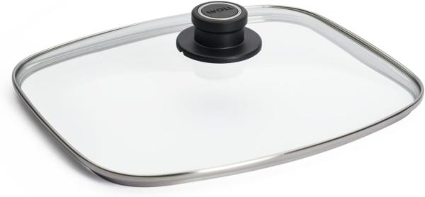 WOLL Glasdeckel universal rechteckig 30 × 26 cm Sicherheitsglas mit Entlüftung Edelstahlrand Alle Herdarten hitzebeständig bis 250 °C & spülmaschinenfest