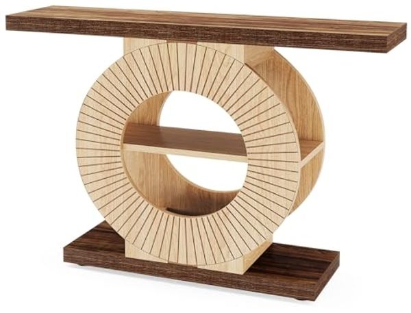 LITTLE TREE Konsolentisch mit 3 Regalen, 100 cm Landhausstil Flurtisch – Massivholz Eingangstisch mit Stauraum für Wohnzimmer, Flur & Schlafzimmer