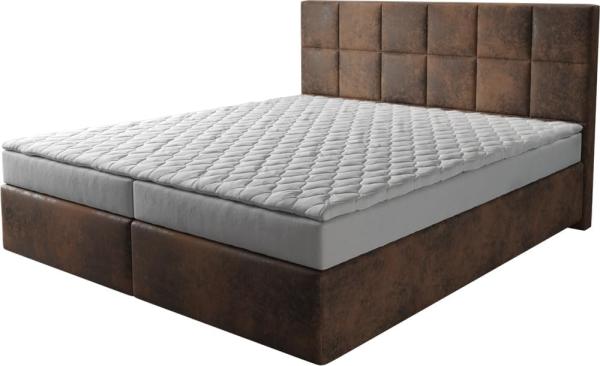 Boxspringbett Dream-Fine 180x200 cm Mikrofaser Braun mit Matratze und Topper