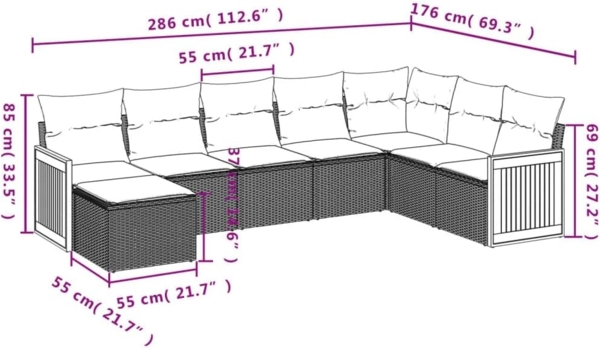vidaXL 8-tlg. Garten-Sofagarnitur mit Kissen Schwarz Poly Rattan 3260327 Bild 3