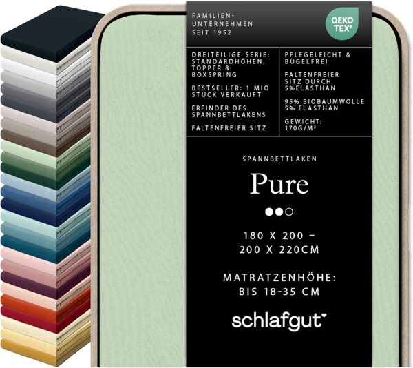 Schlafgut Spannbettlaken PURE Bio-Baumwolle mit Elasthan, dehnbar blickdicht, straff, Bettlaken, Jersey, Gummizug: rundum, (1 Stück), Laken für Matratzen bis 30cm Höhe, in 90x200, 140x200 oder 180x200 cm