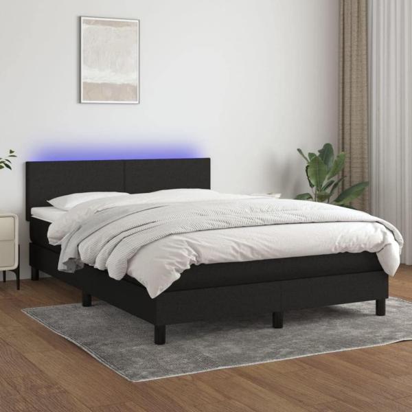 vidaXL Boxspringbett mit Matratze & LED Schwarz 140x200 cm Stoff 3132999
