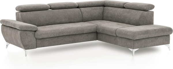 Mivano Ecksofa Gisele / Eckcouch mit Schlaffunktion, Stauraum, Armteilfunktion und Kopfteilverstellung / 256 x 83 x 209 / Velours, Beige