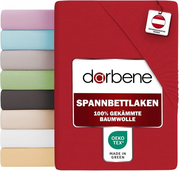 DarBene Spannbettlaken 140x200 PREMIUM , 100% Jersey Baumwolle, Oeko-TEX, Rot
