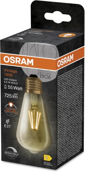 Osram Dimmbare LED-Lampen, Vintage-Edition, 55 Watts Ersatz, E27, ST64-shape, 2400 Kelvin, Comfort warm white, Klares Glas, single Pack Bild 6