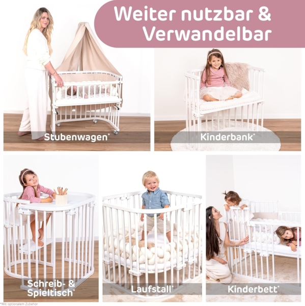 babybay Boxspring Beistellbett aus massivem Buchenholz mit Matratze Classic Soft / Kinderbett Höhe stufenlos verstellbar & umweltfreundlich / mitwachsendes Babybett (weiß lackiert) Bild 7