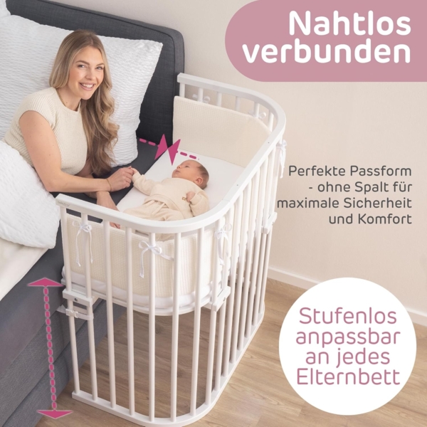 babybay Boxspring Beistellbett aus massivem Buchenholz mit Matratze Classic Soft / Kinderbett Höhe stufenlos verstellbar & umweltfreundlich / mitwachsendes Babybett (weiß lackiert) Bild 2
