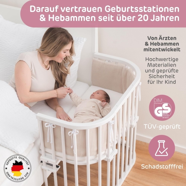 babybay Boxspring Beistellbett aus massivem Buchenholz mit Matratze Classic Soft / Kinderbett Höhe stufenlos verstellbar & umweltfreundlich / mitwachsendes Babybett (weiß lackiert) Bild 5