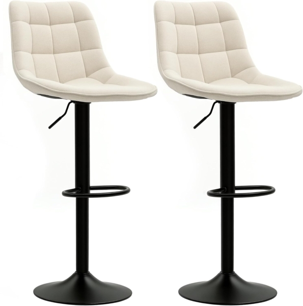 HOMCOM Barhocker mit Lehne, Stahlgestell, Chenille-Optik (Höhenverstellbare Küchenstühle mit Fußstütze, 2 St, Gepolstert Barstuhl), Drehbar Tresenhocker für Küche, Wohnzimmer Beige