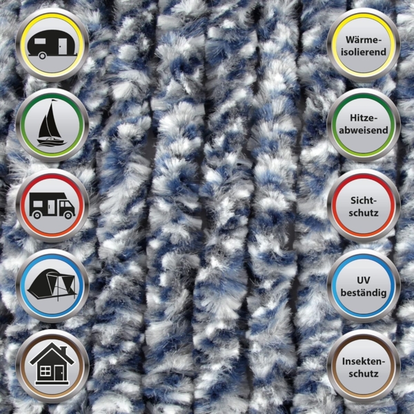 Flauschvorhang 160x200 cm in Meliert blau - weiß - silber, perfekter Insekten- und Sichtschutz für Ihre Balkon- und Terrassentür, viele Farben Bild 2