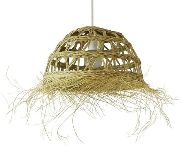 Marrakesch Orient & Mediterran Interior Pendelleuchte Pendelleuchte Baracoa, Boho Hängelampe aus Doumpalmenblatt Stroh 45cm, Handarbeit
