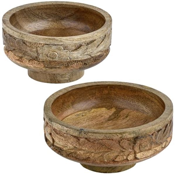 Marrakesch Orient & Mediterran Interior Dekotablett 2er Set Boho Deko Schale Obstschale Holzschale Lulua (2 St), handgeschnitzt