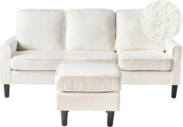 3-Sitzer Sofa Bouclé weiß mit Ottomane AVESTA