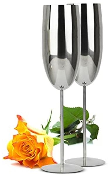 2 Sektgläser 270ml Edelstahl Silber Sektkelche Champagner Sektglas Proseccoglas
