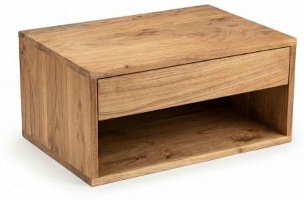 FINEBUY Nachttisch FB117940 Nachttisch für Wandmontage 50x35 cm Wandnachttisch Schwebend (Schwebende Nachtkonsole aus massivem Akazienholz), Wand-Nachtkästchen mit Schublade und offenem Fach
