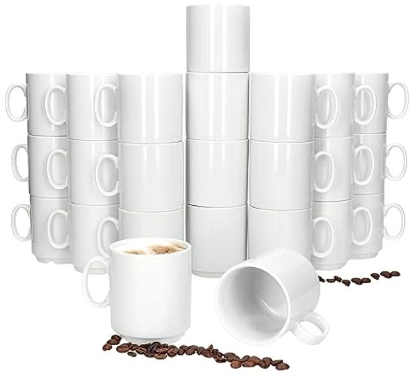 MamboCat Becher 24er Set Event Kaffeebecher 250ml weiß Porzellan-Tassen stapelbar, Porzellan