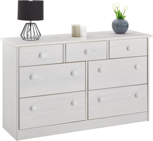 IDIMEX Kommode Rondo, schönes Sideboard im Landhausstil, Massive Holzkommode mit 7 Schubladen, Zeitlose Anrichte in weiß