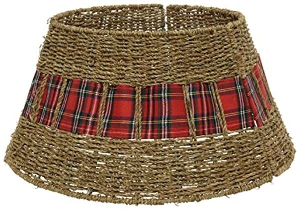 Kaemingk Weihnachtsbaumdecke, Weihnachtsbaumdecke aus Seegras 57x28cm natur braun / rot