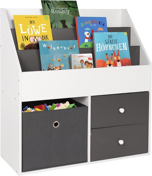 ONVAYA® Kinderregal | Bücherregal Mila mit 2 Schubladen & Aufbewahrungsbox | Spielzeugregal Kinderzimmer | Regal für Bücher & Spielzeug | Aufbewahrungsregal | Standregal