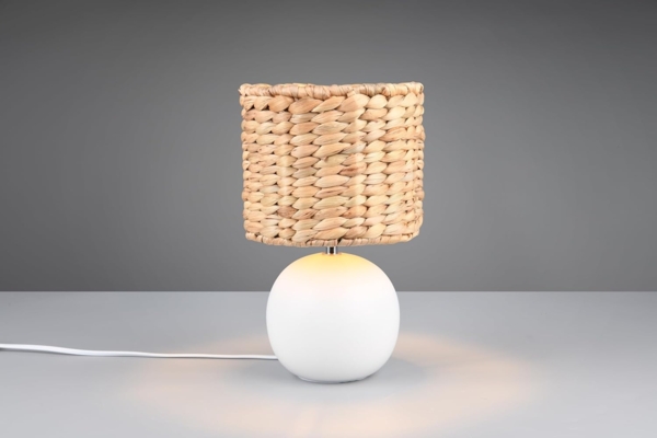 Tischleuchte VINA Keramikfuß Weiß mit Seegras Lampenschirm, Höhe 29cm Bild 4