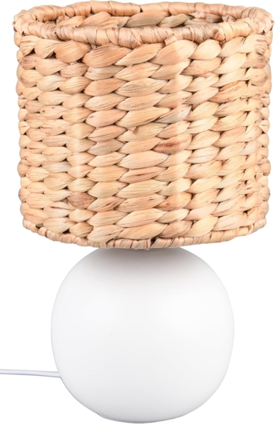 Tischleuchte VINA Keramikfuß Weiß mit Seegras Lampenschirm, Höhe 29cm