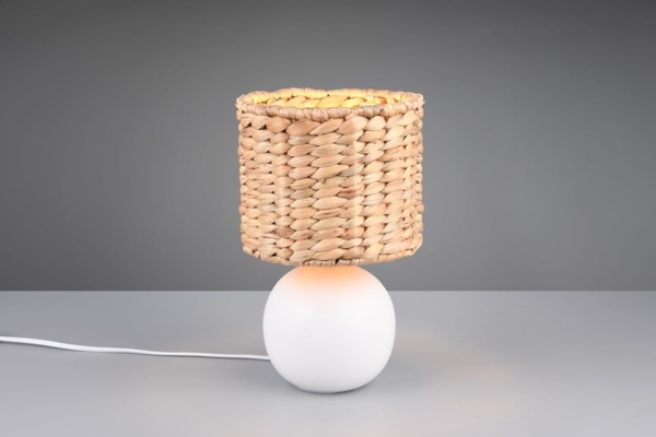Tischleuchte VINA Keramikfuß Weiß mit Seegras Lampenschirm, Höhe 29cm Bild 2