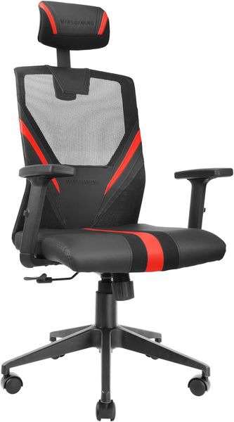 Mars Gaming MGC-ERGO Rot, Ergonomischer Gaming Stuhl, Atmungsaktives Mesh, Einstellbare Nacken + Lendenwirbelstütze + Armlehnen