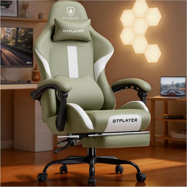 GTPLAYER Gaming-Stuhl Ergonomischer Gaming Sessel Schreibtischstuhl Gamer Stuhl aus Stoff, Federsitzkissen mit Fußstütze