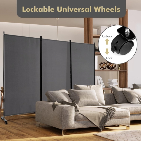 FANTASK Raumteiler auf Rollen aus Stoff, Trennwand faltbar, Paravent 3-teilig, Sichtschutz für Flexibilität und mehr Privatsphäre (Grau) Bild 3