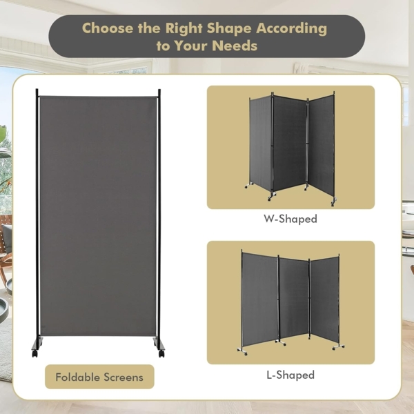 FANTASK Raumteiler auf Rollen aus Stoff, Trennwand faltbar, Paravent 3-teilig, Sichtschutz für Flexibilität und mehr Privatsphäre (Grau) Bild 4