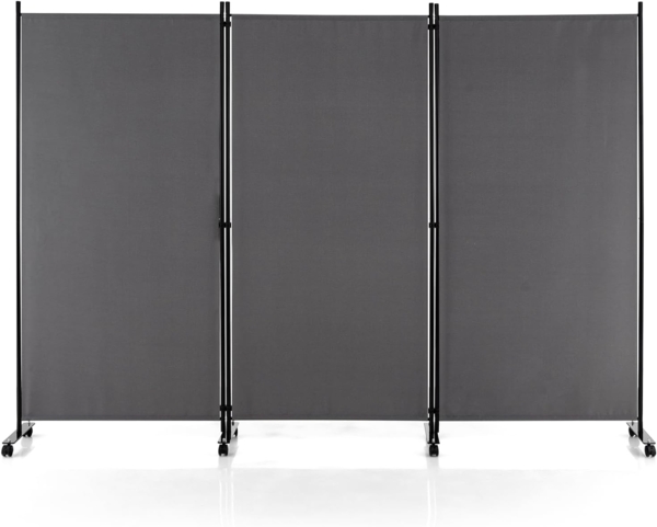 FANTASK Raumteiler auf Rollen aus Stoff, Trennwand faltbar, Paravent 3-teilig, Sichtschutz für Flexibilität und mehr Privatsphäre (Grau) Bild 1